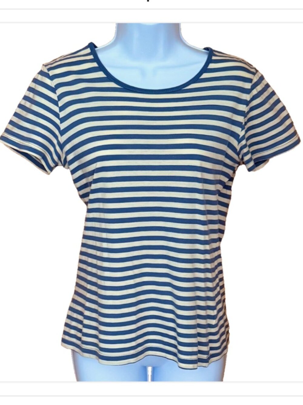 Vintage GAP Womens 2000s Short Sleeve T Shirt Yellow Blue Stripe 100% Cotton Med